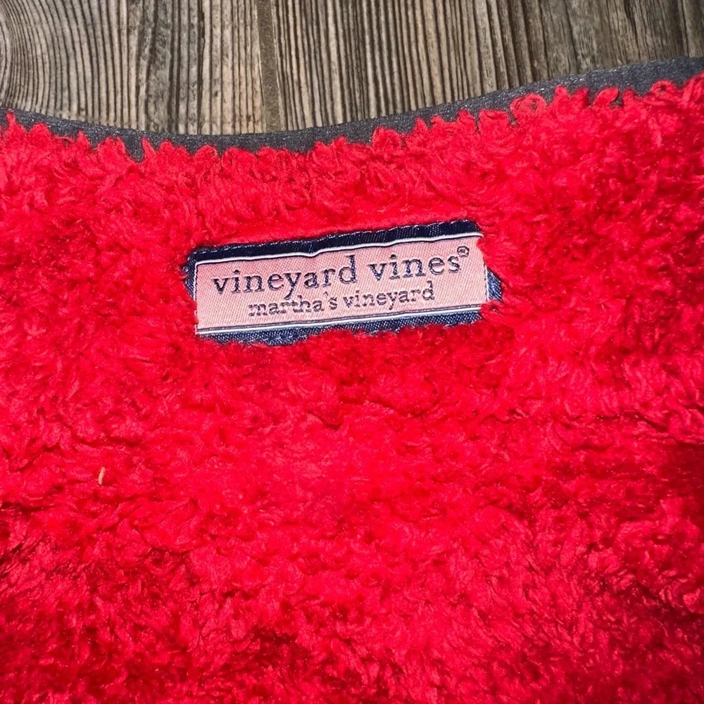 Vineyard Vines Stillwater Sherpa Quarter Zip Red Velvet Fleece Gray Pocket Large